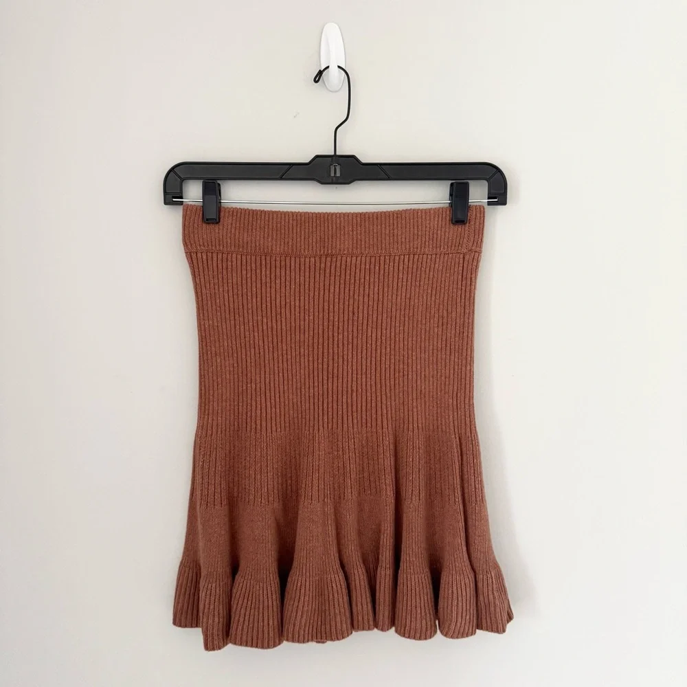 Free People Solid Gold Knit Skirt Cocoa Heather